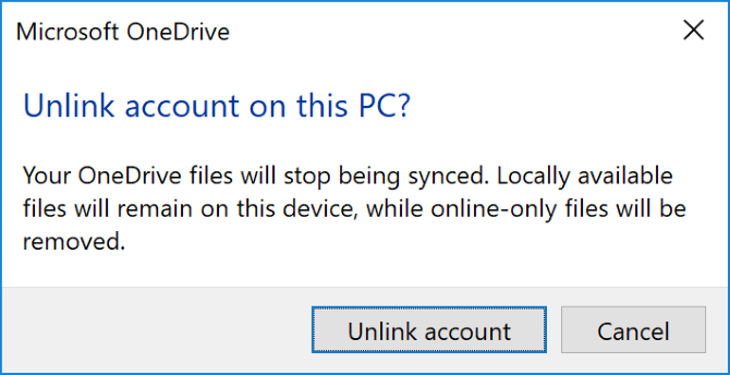 Desvincular la cuenta de OneDrive de la PC