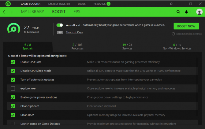 característica de refuerzo del juego razer cortex