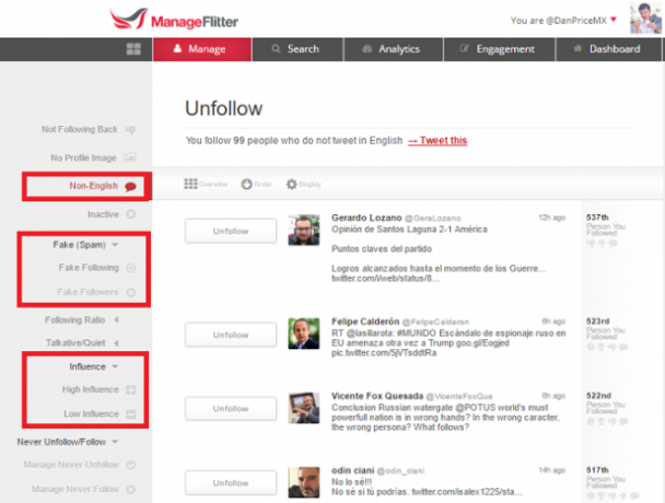 Herramientas de Twitter: ManageFlitter