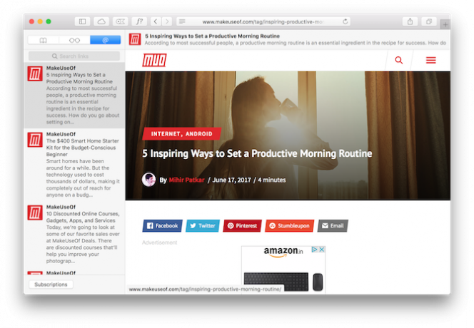Suscripciones a Safari para lectores de RSS de Mac