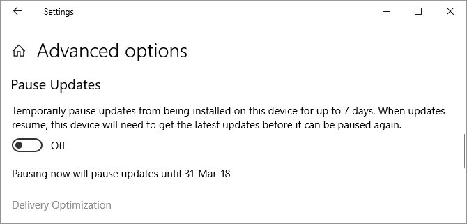 Windows 10 pausa las actualizaciones por hasta 7 días