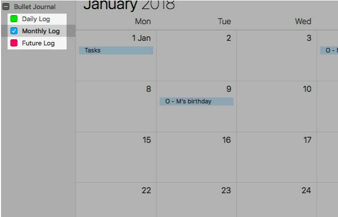 Usar Calendar para un diario de viñetas en Mac