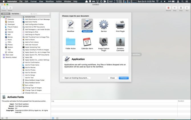 Aplicación Mac Sierra Automator