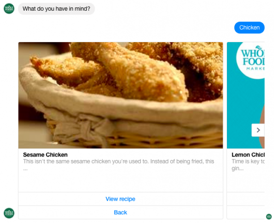 facebook messenger bot alimentos integrales