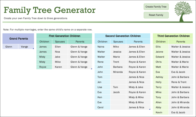 Ficha Generador de plantillas de árbol genealógico -MS Office
