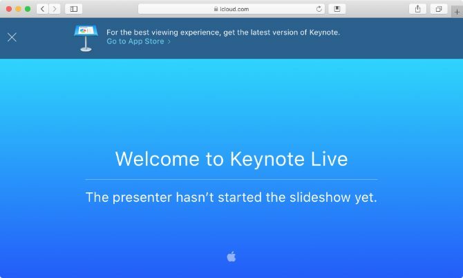 Página de espera de Keynote Live en Safari