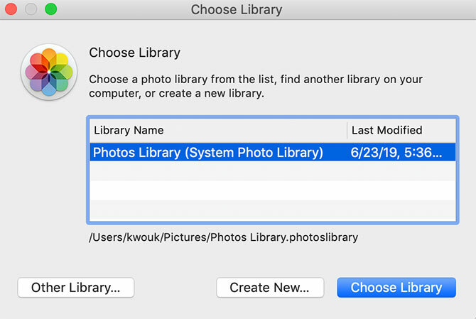 Elección de ubicación para macOS Photos Library