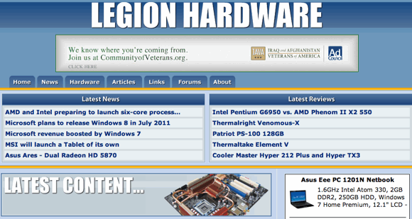 5 sitios de revisión de hardware de computadora para PC Enthusiast Legion Hardware