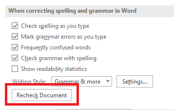Cómo deletrear y revisar la gramática en Microsoft Word ms word recheck