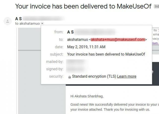 Correo electrónico recibido en el alias de Gmail creado con un separador