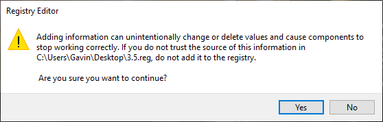 advertencia de clave de importación de registro de Windows