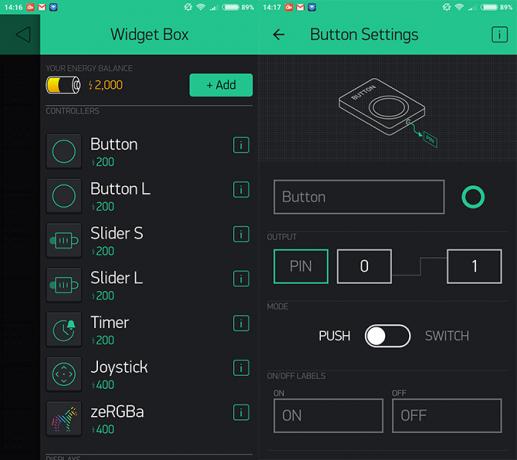 widgets y botón blynk