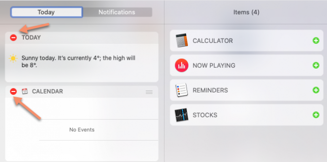 Eliminar widgets del Centro de notificaciones