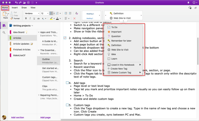 agregar una etiqueta a OneNote desde la galería de etiquetas