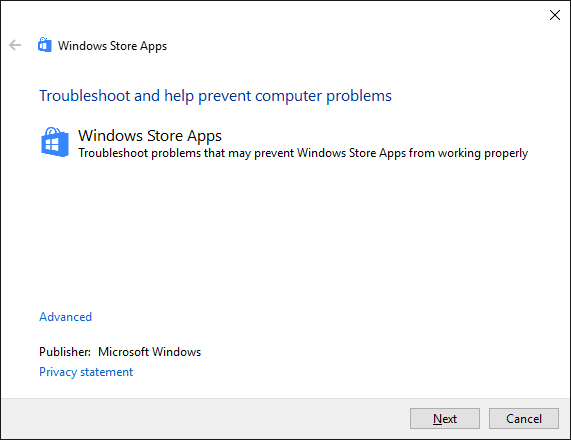 8 Errores de Microsoft Store y cómo solucionarlos Solucionador de problemas de aplicaciones de Windows Store