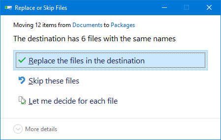 Reemplazar los archivos en el destino.