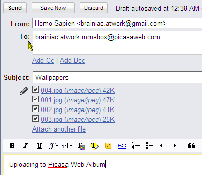 Envía tus fotos a tu álbum web de Picasa con un correo electrónico