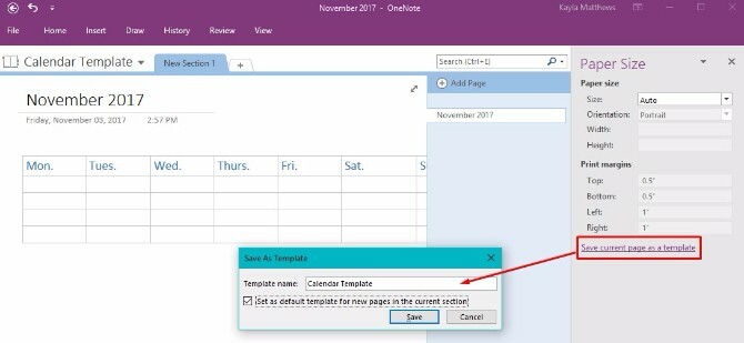 crear plantilla de calendario onenote