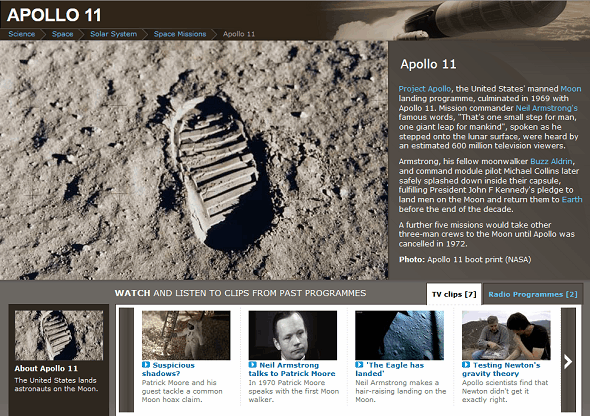 Aprenda sobre Neil Armstrong y The Apollo 11 Moon Landing On The Web bbc apollo 11