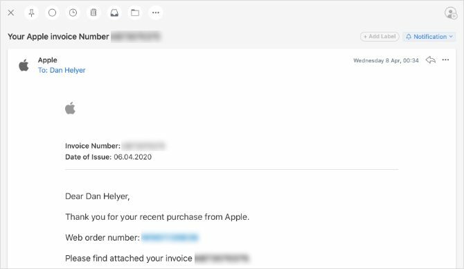 Correo electrónico de factura de Apple