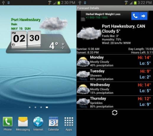 widget de clima de Android