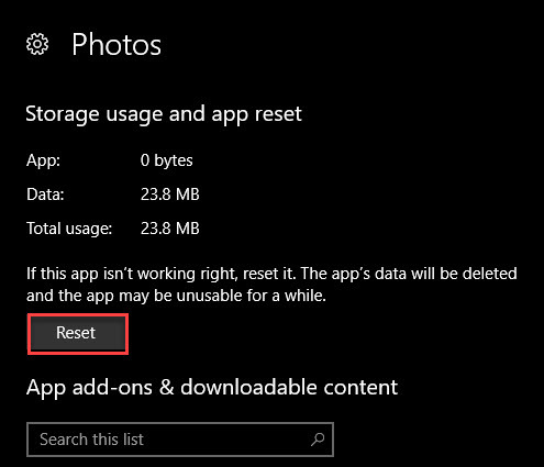 Restablecer fotos de Windows 10