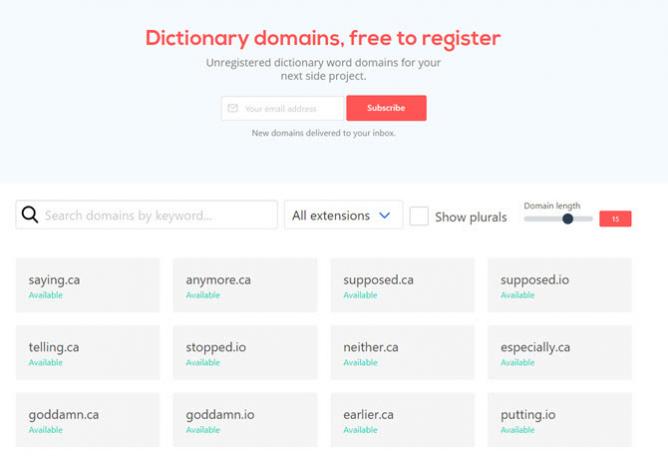 Encuentre dominios de palabras de diccionario no registrados para su proyecto