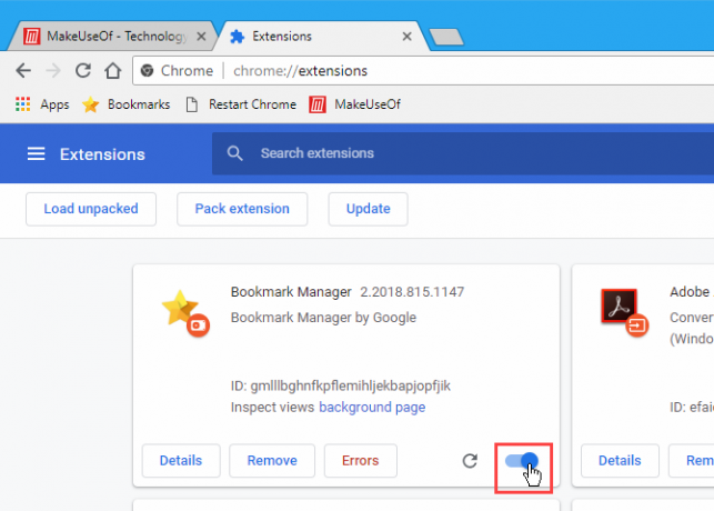 La extensión Bookmark Manager instalada en Chrome