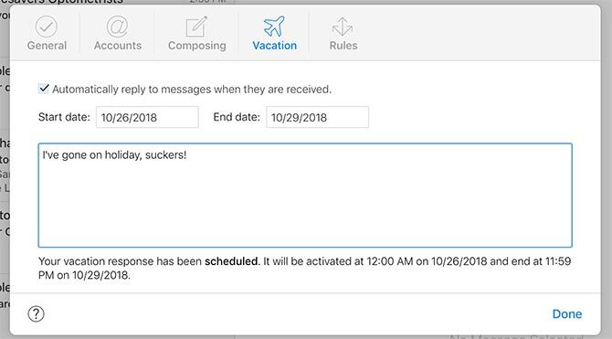 Respuesta automática de correo de iCloud
