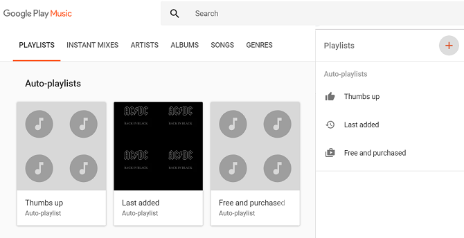 menú de creación de listas de reproducción de google play music