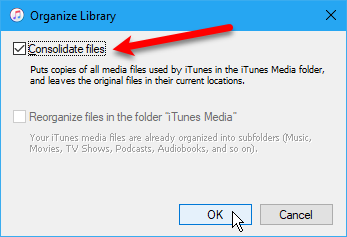 iTunes consolidar archivos
