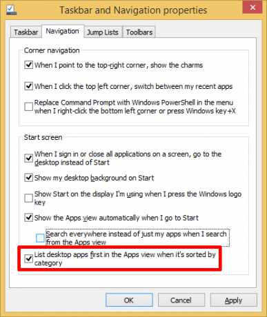 Lista de aplicaciones de escritorio primero en Windows 8.1