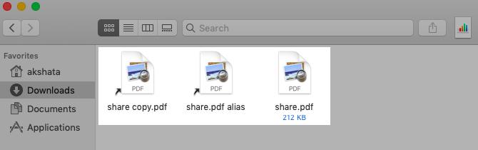 Enlace simbólico y alias para un archivo en Finder en macOS