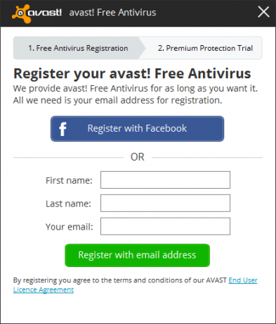 Avast - Registrarse - Ingresar información