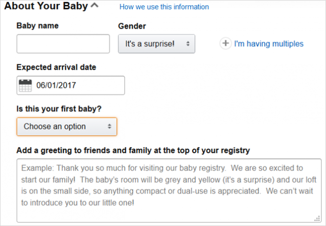 Amazon Baby Registry sobre su bebé