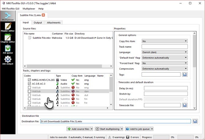 Cómo quitar subtítulos innecesarios de archivos MKV MKVTools Multiplexing