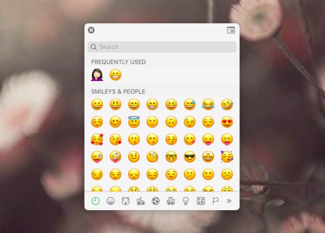 Panel emergente del visor de emoji en macOS