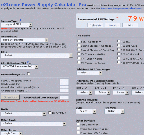 calculadora de fuente de alimentación de pc