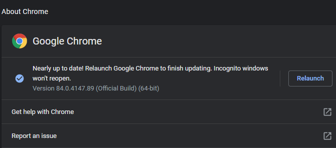 Búsqueda de actualizaciones de Chrome