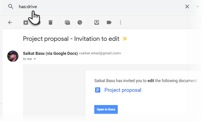 Use el filtro "has: drive" para buscar archivos adjuntos de Gmail