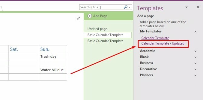 crear plantilla de calendario onenote