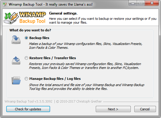 Cómo hacer copias de seguridad fáciles de su configuración de Winamp Herramienta de copia de seguridad de Winamp