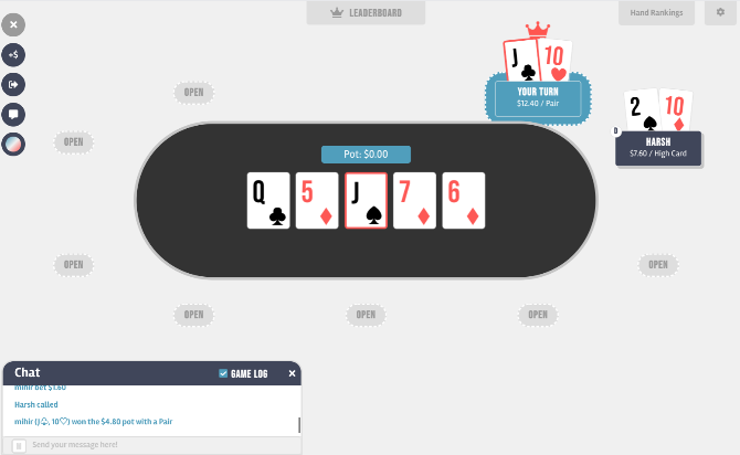 LiPoker es la forma más rápida de jugar un juego de póker con amigos, sin necesidad de registrarse o descargar