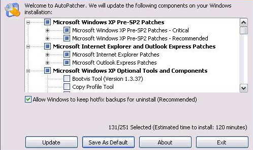 Captura de pantalla de Windows AutoPatcher