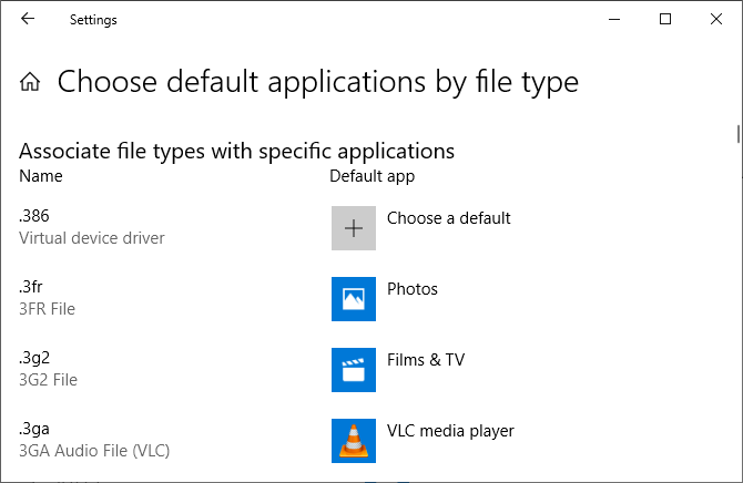 Windows 10 elige aplicaciones predeterminadas por tipo de archivo