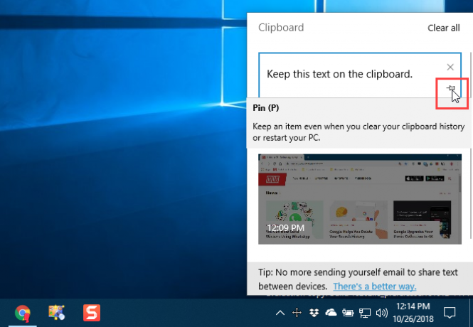 Anclar un elemento al portapapeles en Windows 10