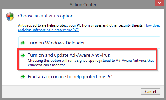 10 Windows Action Center: elija la opción antivirus
