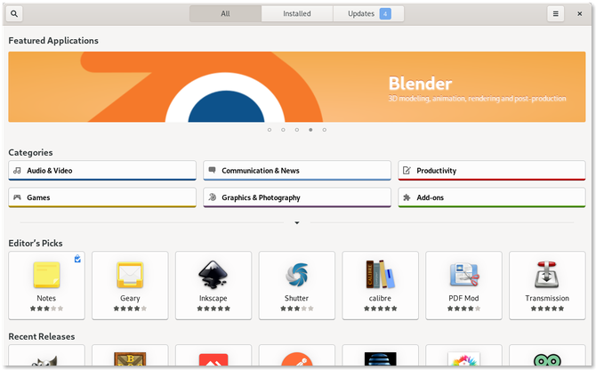 Software GNOME abierto en Fedora
