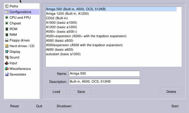 Seleccione una configuración para su emulación Amiga