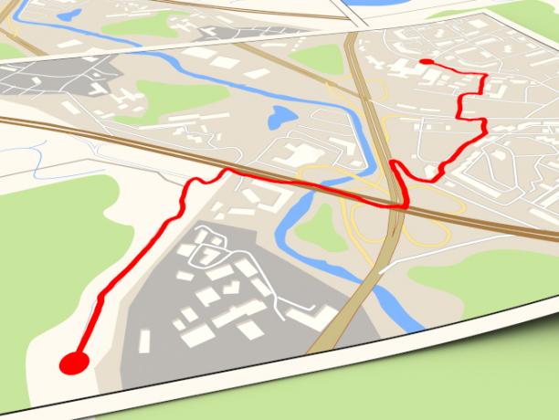 Imagen de un mapa de la ciudad con una ruta roja trazada